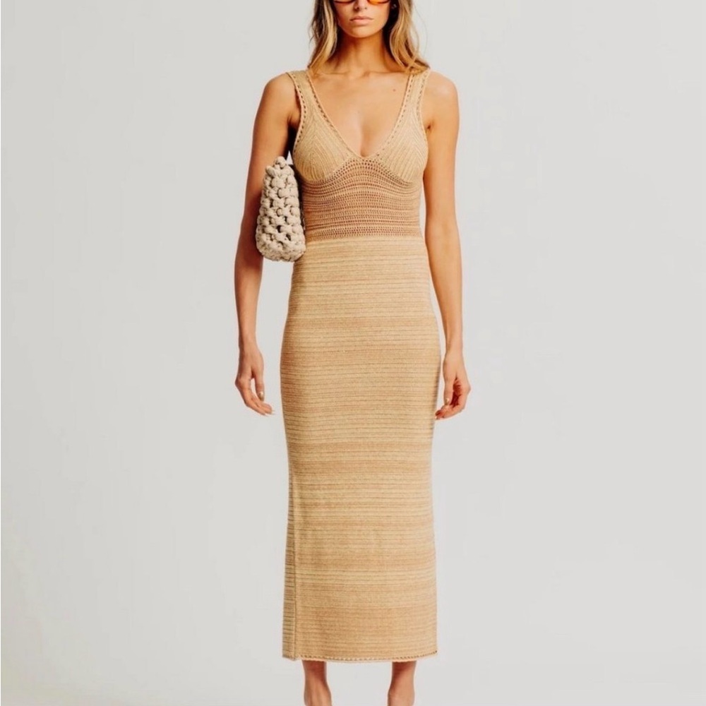 Torn by Ronny Kobo Beige Knit Maxi Dress